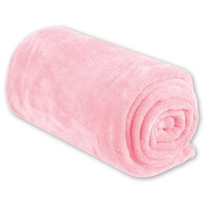 Gerollte, rosa Bestlivings Babydecke aus Mikrofaser, 90x140 cm. Kuschelig weich.