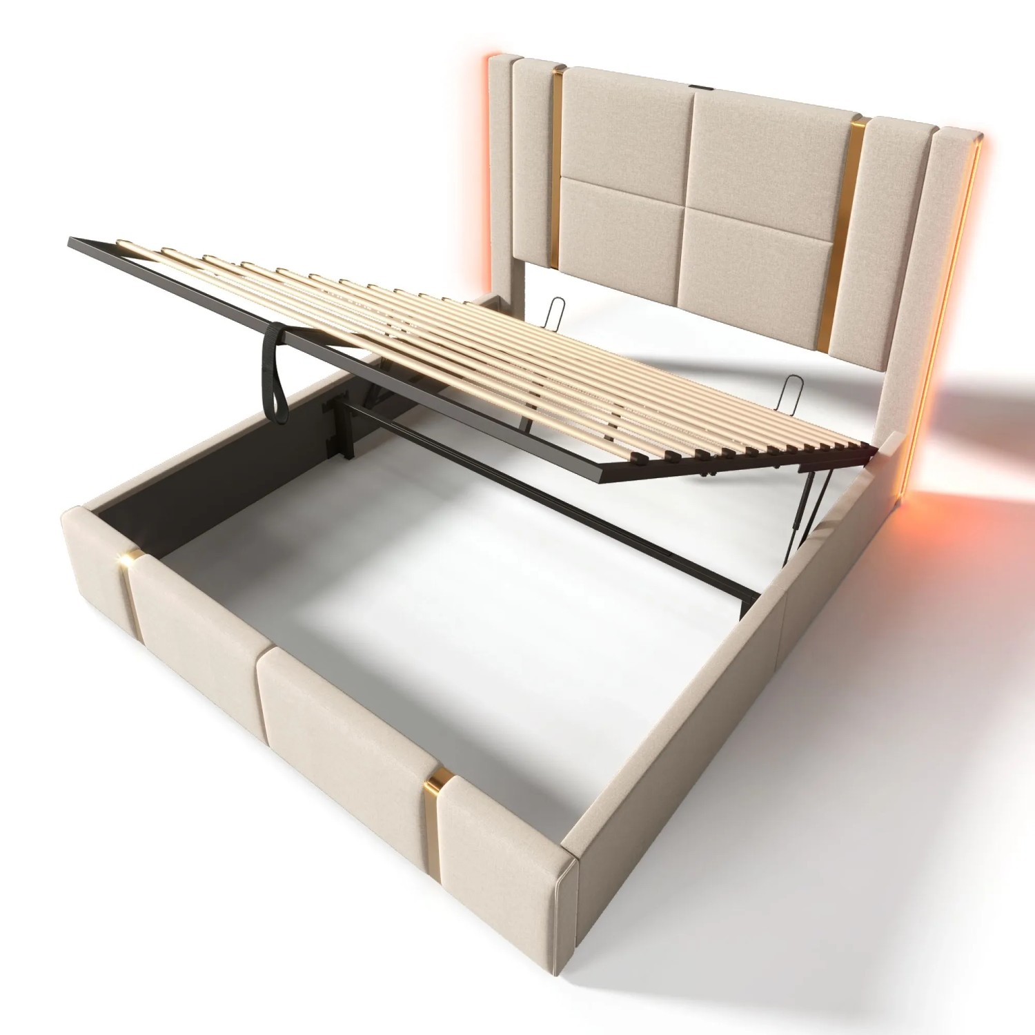 okwish Polsterbett 140×200 Stauraumbetten mit USB Type-C Ladefunktion APP-Control LED mit Matratze