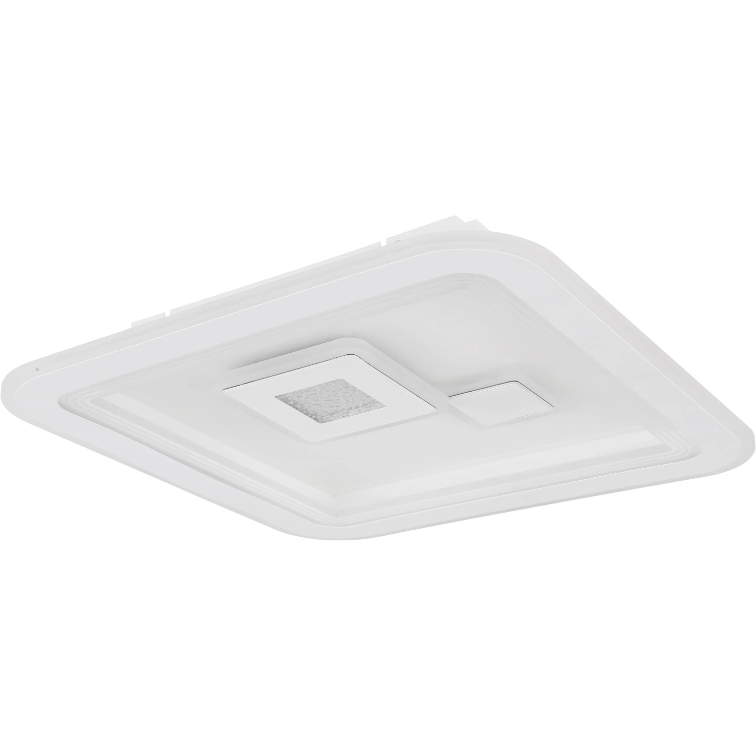 Weiße, dimmbare LED-Deckenleuchte Valeria von Globo, 466x466x74 mm, mit Fernbedienung.