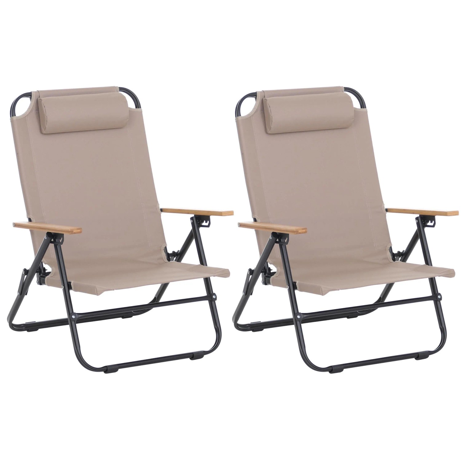 MCW 2er-Set Campingstuhl Q44 Klappbar Verstellbar Outdoor Metall Stoff Creme