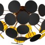 Moderne Trio Deckenleuchte Discalgo in Schwarz-Gold mit runden Kunststoffscheiben.