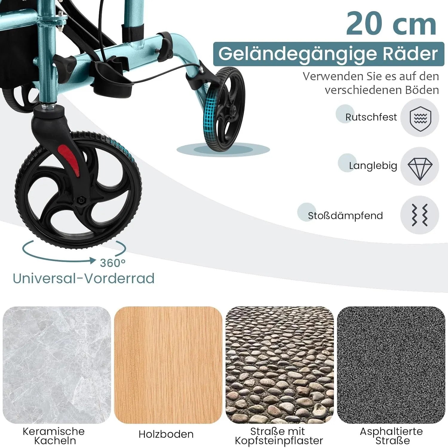 Costway Rollator Faltbar & Leicht Gehhilfe 6-Fach Höhenverstellbar Blau_5