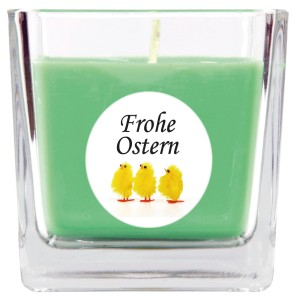 HS Candle Duftkerze Frohe Ostern mit Küken im Glas, Coconut Limes Duft.