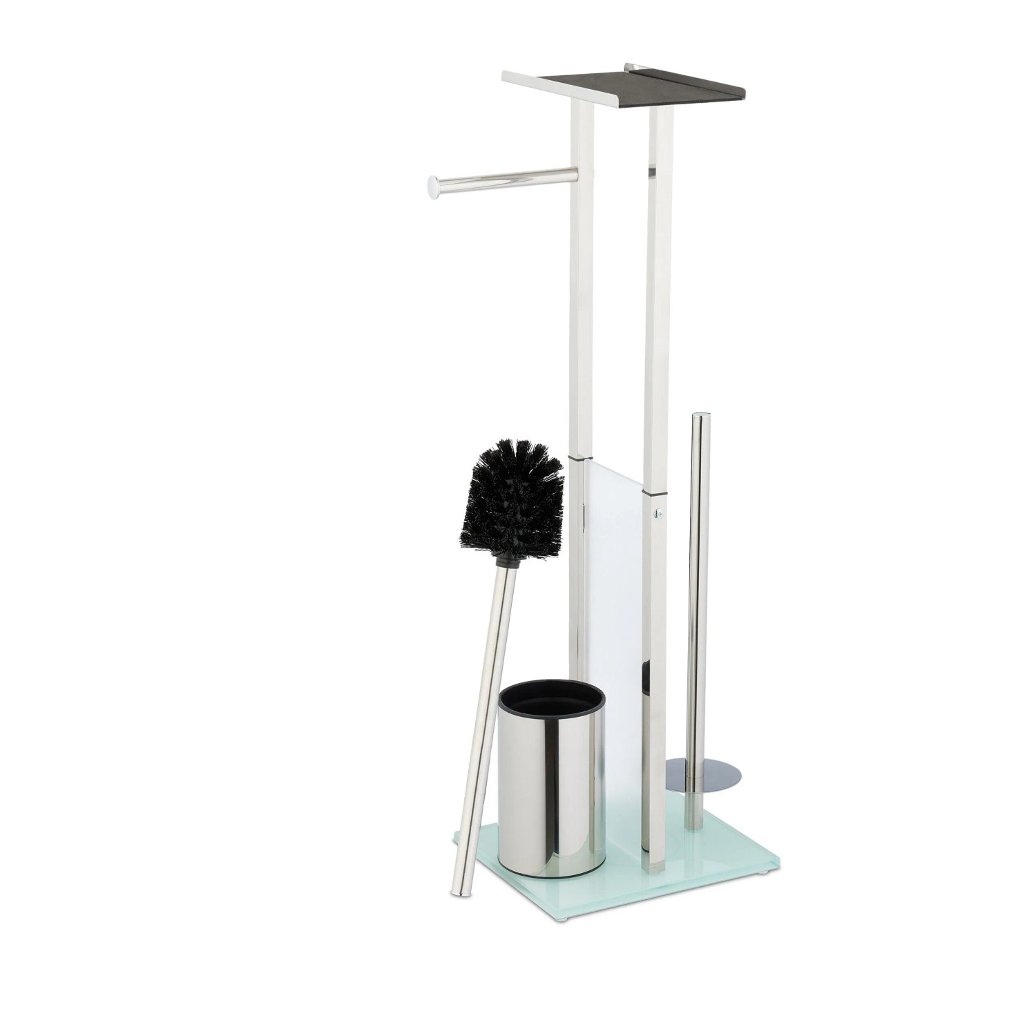 Relaxdays WC Garnitur Edelstahl Glas Silber Freistehend Rutschfest mit Ablage 66 cm x 24 cm x 18 cm 1,9 kg_5
