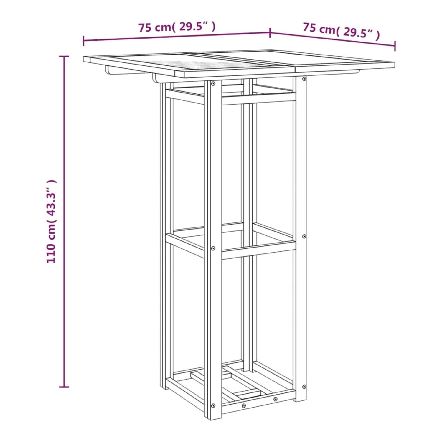 vidaXL Bistrotisch, 75x75x110 cm, Akazie Massivholz, ideal für Garten und Terrasse.