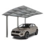 Ximax Carport Portoforte-110 im Edelstahl-Look mit Auto. Einzelcarport mit transparentem Dach.