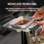Weber Q2200N Gasgrill: Detailaufnahme der Fettauffangschale für einfache Reinigung.
