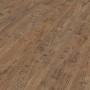 Laminatboden Comfort Toscana Flair Altholzstruktur 7 mm, braunes Holzmuster mit italienischen Schriftzügen.