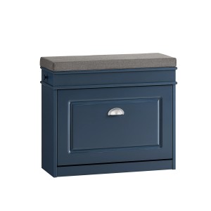 SoBuy Schuhbank Schmal mit Klappe Garderobenbank mit Sitzkissen Blau FSR82-K-B