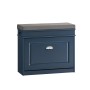 Schmale blaue Schuhbank mit Klappe und grauem Sitzkissen von SoBuy.