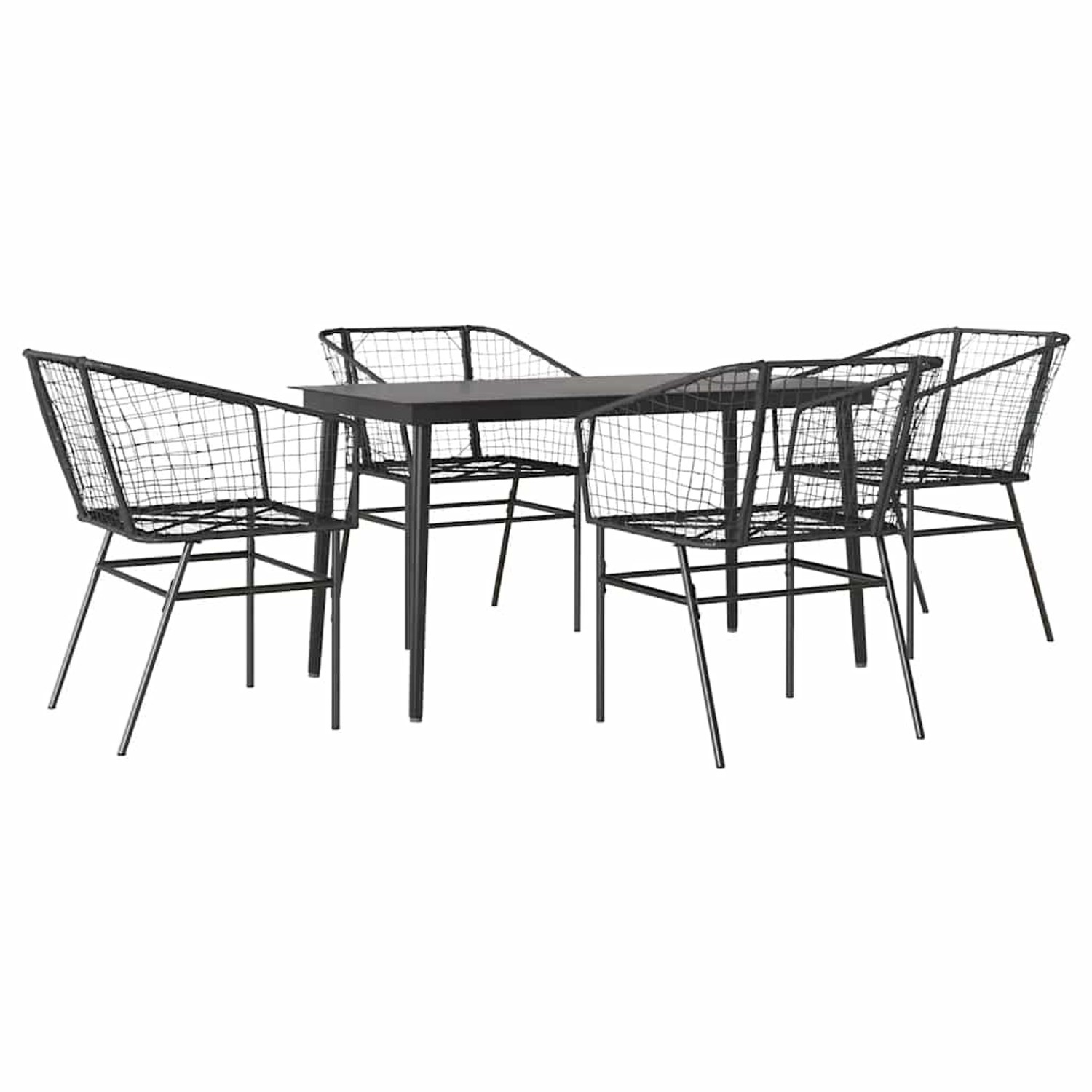 vidaXL 5-Teiliges Garten-Esszimmerset Schwarz Poly Rattan Glas 3334487