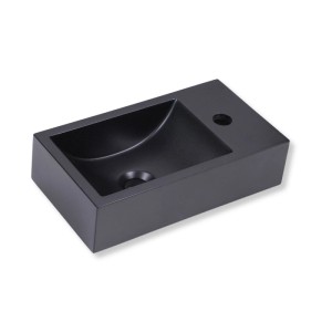 Stilform Gäste WC Waschbecken aus mattem schwarzem Quarz, mit Hahnloch. Modernes, kompaktes Design.
