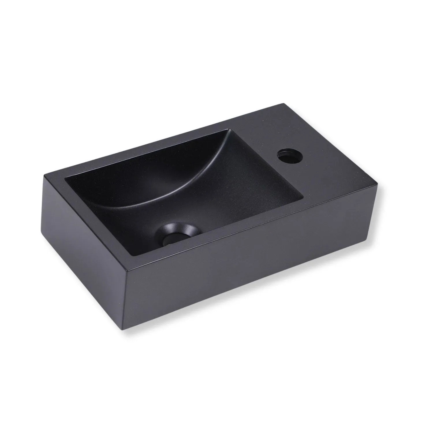Stilform Gäste WC Waschbecken QUARZ Schwarz Matt mit Hahnloch