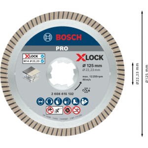 Bosch X-Lock Diamanttrennscheibe 125 mm für Winkelschleifer. Saubere Schnitte in Keramik, Porzellan, Feinsteinzeug.