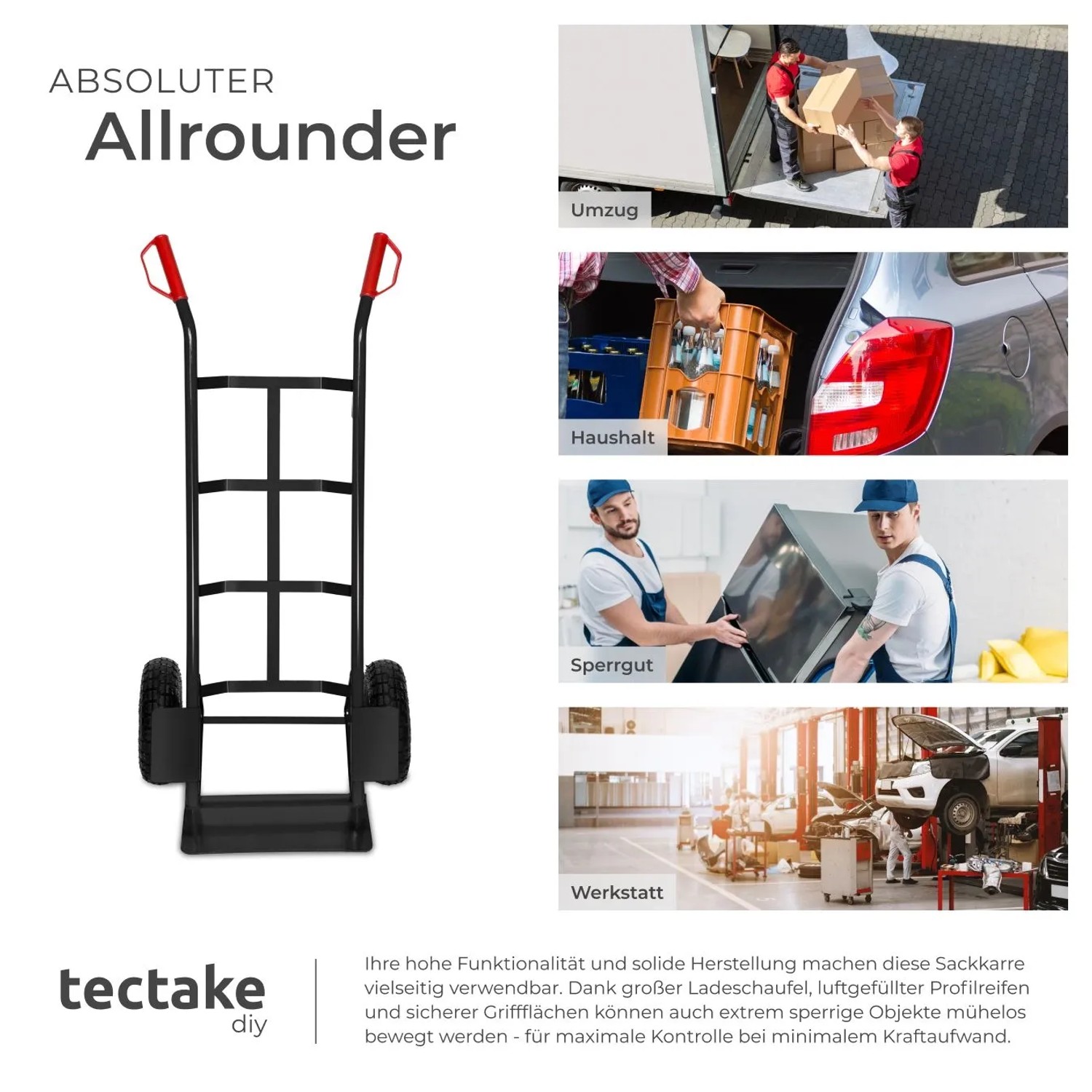 Tectake Sackkarre Mit Stahlrahmen Luftbereifung 55 x 44 x 119 cm Schwarz_5