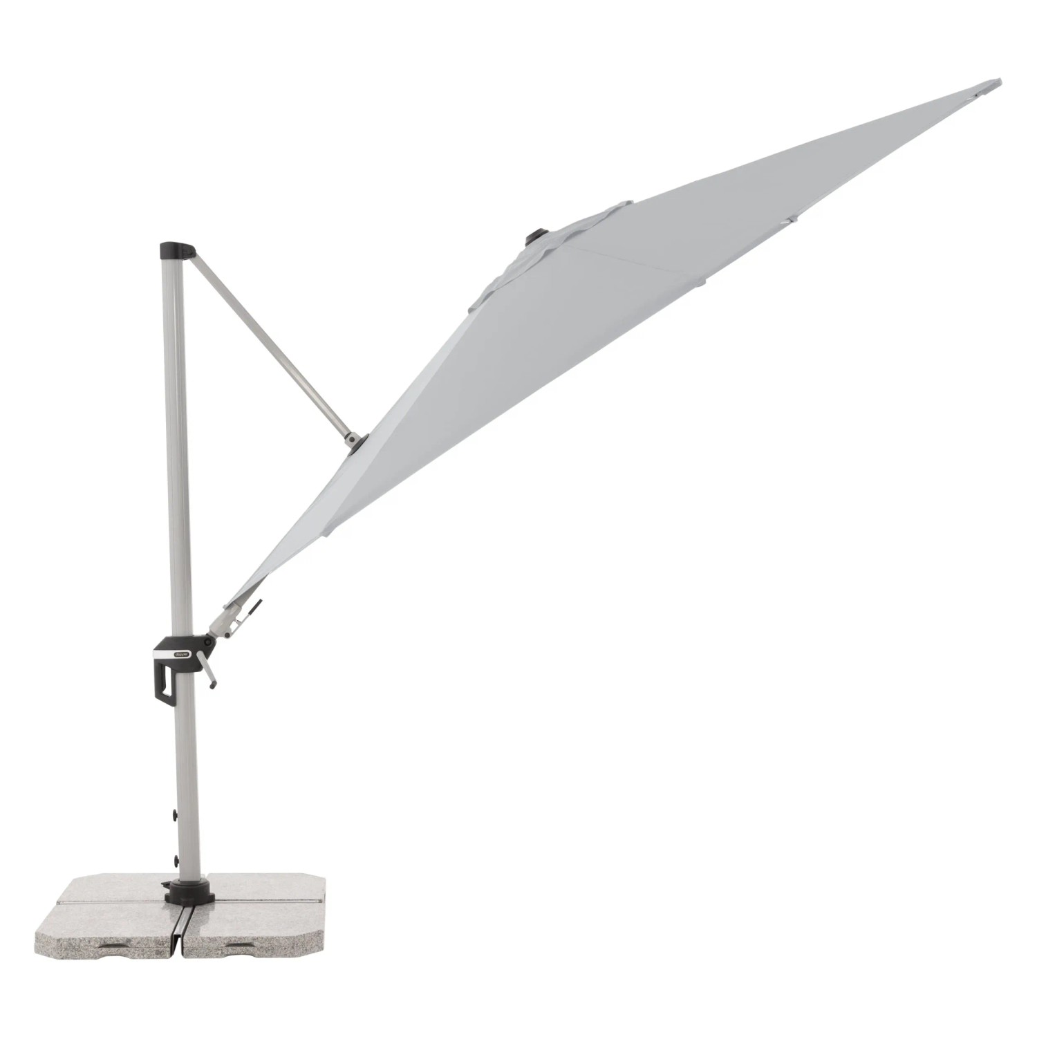 Hellgrauer Doppler Ampelschirm Active Ø 372 cm mit Dreh- und Neigungsfunktion.