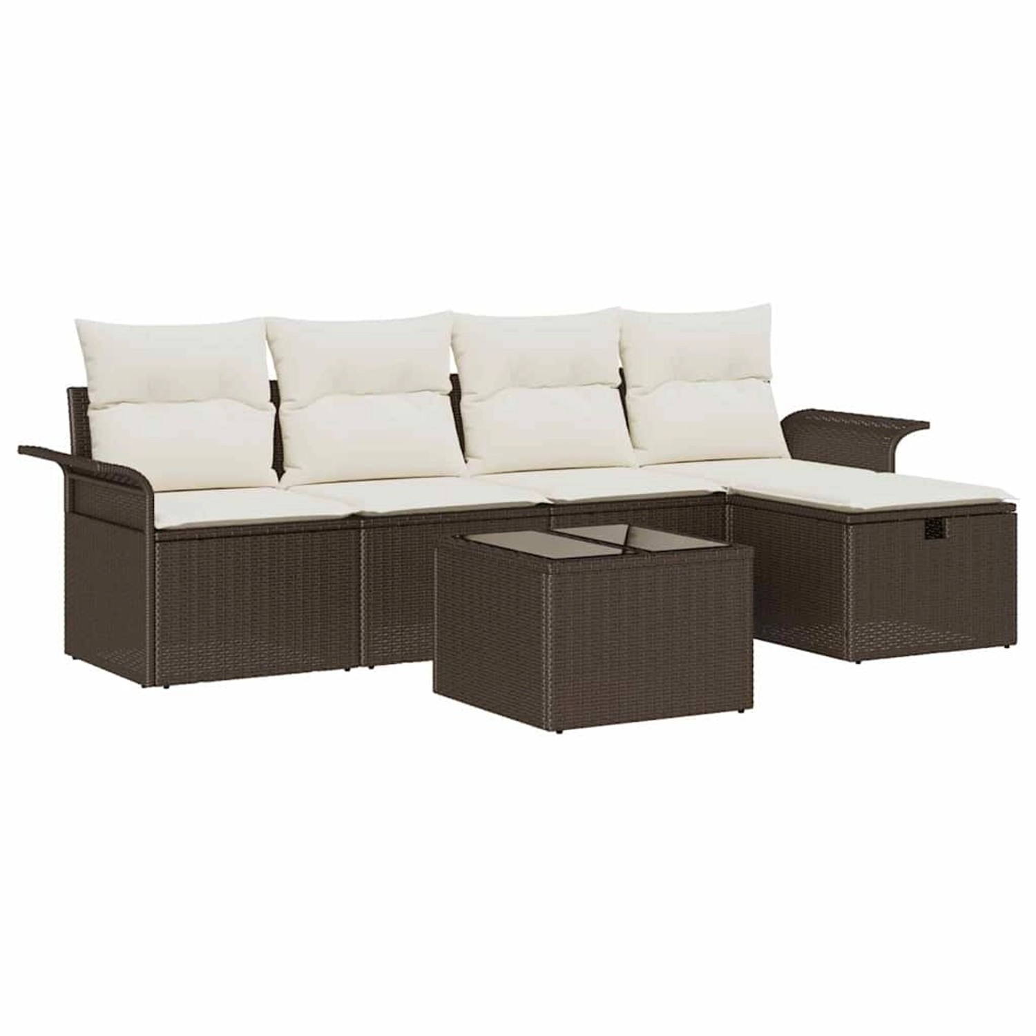 vidaXL Garten-Sofa-Set mit Kissen mit Speicher 6-Tlg Braun Poly Rattan 3360 günstig online kaufen