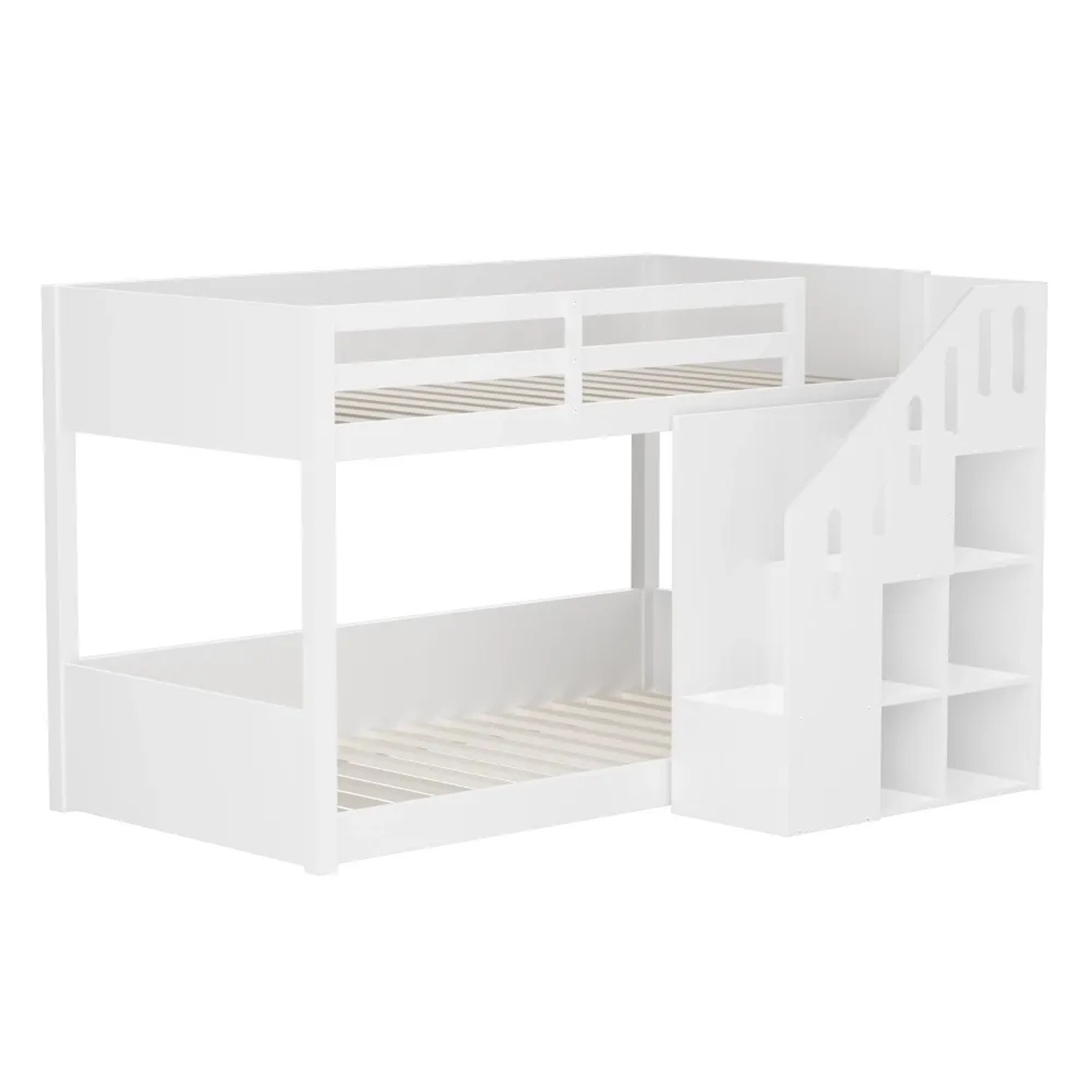 KOMHTOM Etagenbett 90x200Cm Doppelbett Multifunktionales Kinderbett Mit Treppen Schließfächern Und Geländer Weiß Ohne Matratze