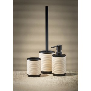 Kleine Wolke Seifenspender Runa Natur-Schwarz, Bad-Set mit Seifenspender, Becher und WC-Garnitur.