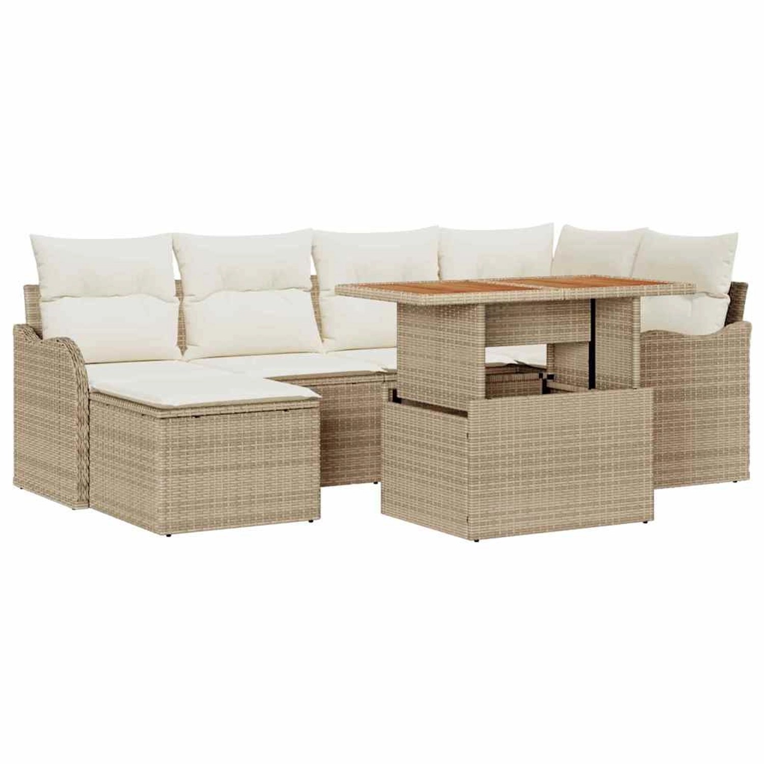 vidaXL Garten-Sofa-Set mit Speicher 7-Tlg Beige Poly Rattan 3358220 günstig online kaufen