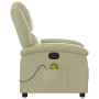 Elektrischer Massagesessel in Creme aus Echtleder, Seitenansicht. Relaxsessel mit Fernbedienung in Tasche.
