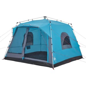 Blaues vidaXL Familienzelt für 7 Personen, Campingzelt mit großem Eingang und Fenstern.