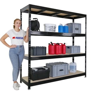 PROREGAL Profi Schwerlastregal Rhino HxBxT 200x200x60cm 4 Spanplatten-Ebenen 8mm Fachlast 500kg Schwarz Stecksystem Lagerregal Steckregal