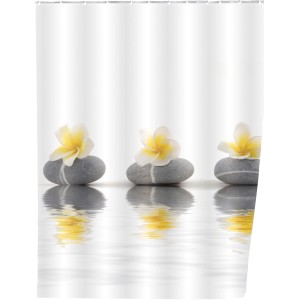 Wenko Duschvorhang Stones with Flower, 200x180 cm, mit Stein- und Blütenmotiv für entspannendes Duschen.