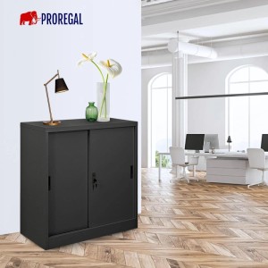PROREGAL Aktenschrank ELEPHANT Mit Abschließbaren Schiebetüren HxBxT 90x90x40cm 2 Ebenen Stahl Pulverbeschichtet Schwarz