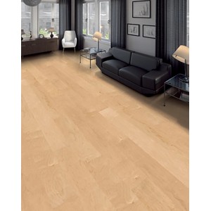 Heller Living by Haro Parkett Ahorn, versiegelt, im Wohnraum verlegt.