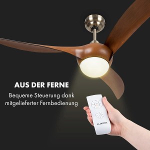 Klarstein Monteverde Deckenventilator mit Beleuchtung und Teakholz Flügeln.