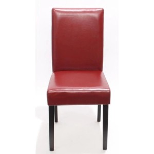 Roter Esszimmerstuhl Littau aus Leder mit dunklen Massivholzbeinen, modern, gut gepolstert, 2er-Set.