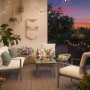 5-teilige Loungegruppe Claremont in Grün-Grau/Cremeweiß auf Terrasse mit Deko.