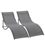 2er-Set Outsunny Sonnenliegen, ergonomisch geformte Gartenliegen in Dunkelgrau.