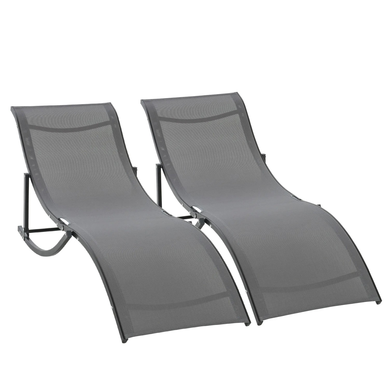 2er-Set Outsunny Sonnenliegen, ergonomisch geformte Gartenliegen in Dunkelgrau.