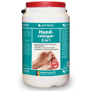 Hotrega Handreiniger 2in1, 3 L, weißer Kanister mit rotem Deckel, reinigt Hände von Öl, Fett, Teer.