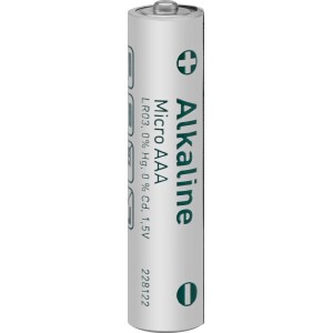 Einzelne Micro AAA Alkaline Batterie, 1,5V, für diverse Geräte geeignet.