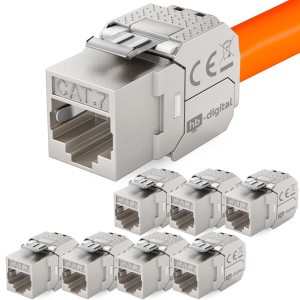 hb-digital 8x CAT 7 RJ45 Keystone Module, werkzeuglos, vergoldete Kontakte für Netzwerktechnik.