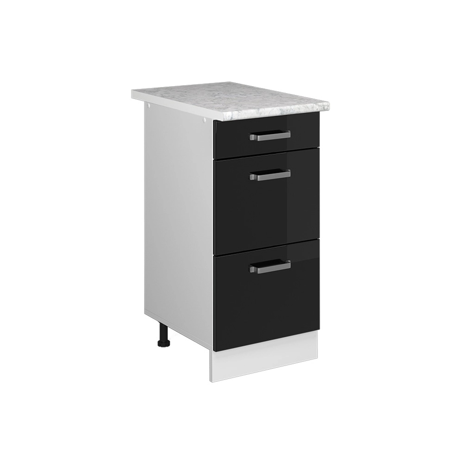 Thumbnail - Vicco Küchenunterschrank R-Line Schwarz Hochglanz/Weiß 40 cm mit Schubladen AP Marmor