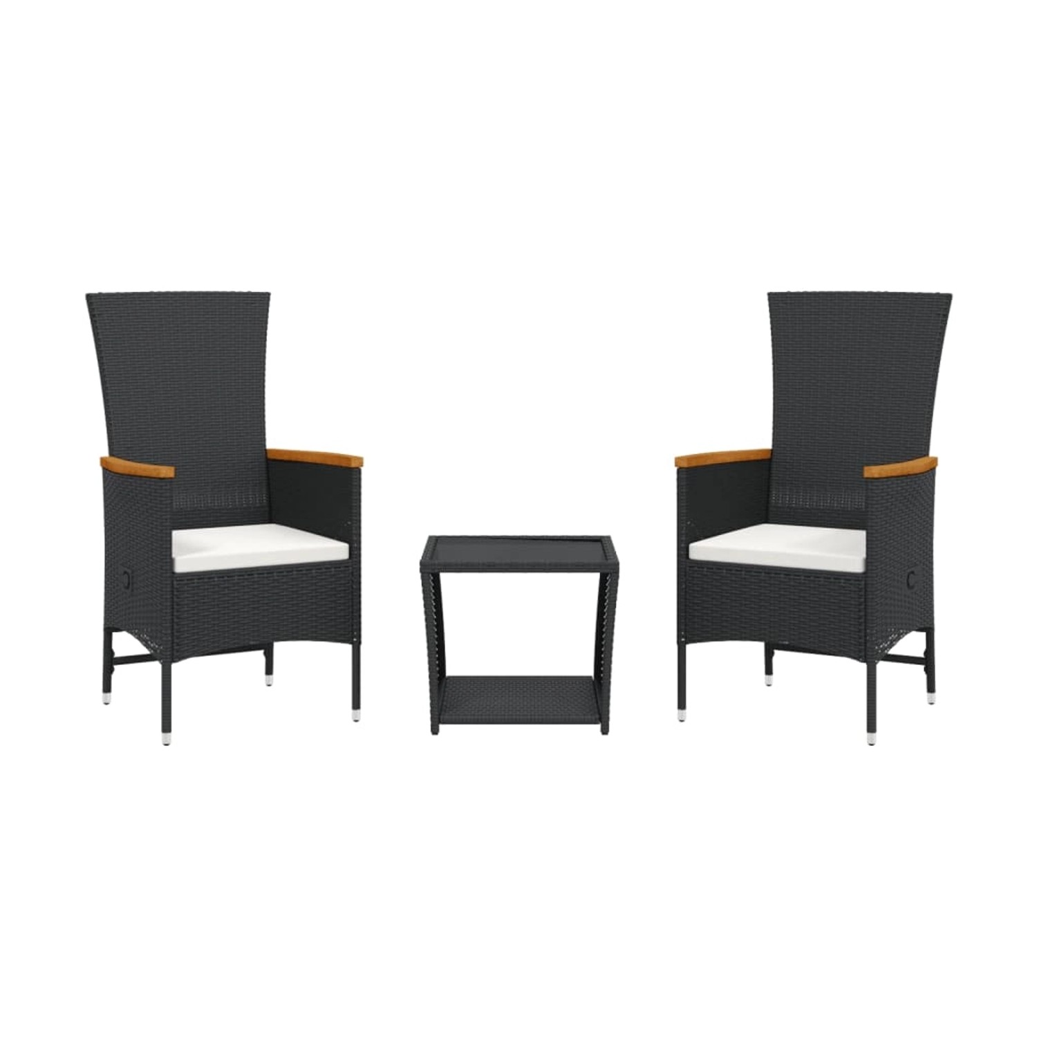 vidaXL 3-Tlg Garten-Essgruppe mit Kissen Schwarz Poly Rattan 3277542