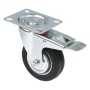HMF Schwerlastrolle 100 mm mit schwarzem Vollgummi-Rad und Feststellbremse, verzinktes Gehäuse.