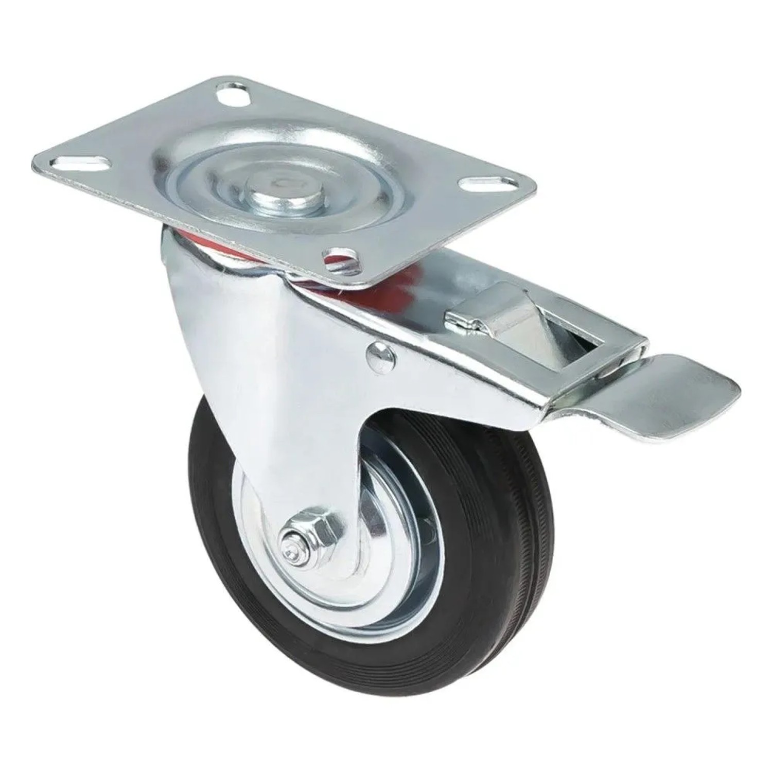 HMF Schwerlastrolle 100 mm mit schwarzem Vollgummi-Rad und Feststellbremse, verzinktes Gehäuse.