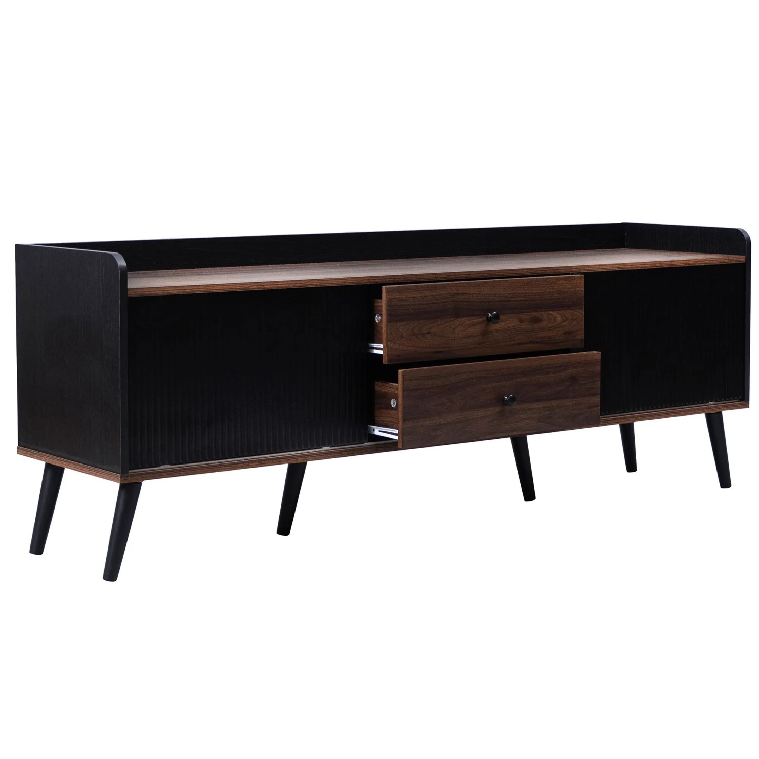 okwish TV Schrank mit Schiebetüren Schubladen Stauraum Wohnzimmer 160×40×58cm Schwarz