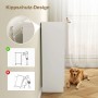 Weißer HOMCOM Schuhschrank mit Kippschutz-Design an der Wand, schematische Sicherheitshinweise. Ein Hund liegt davor.