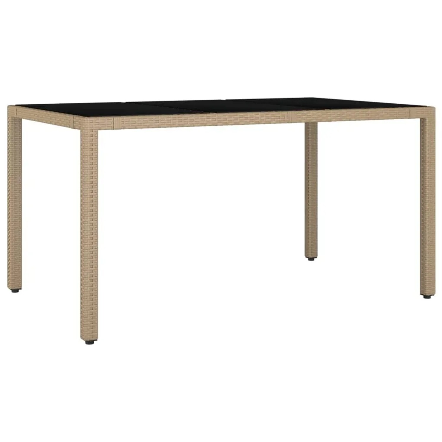 vidaXL Gartentisch, beige Poly Rattan mit schwarzer Glasplatte, Teil der 7-tlg. Garten-Essgruppe.