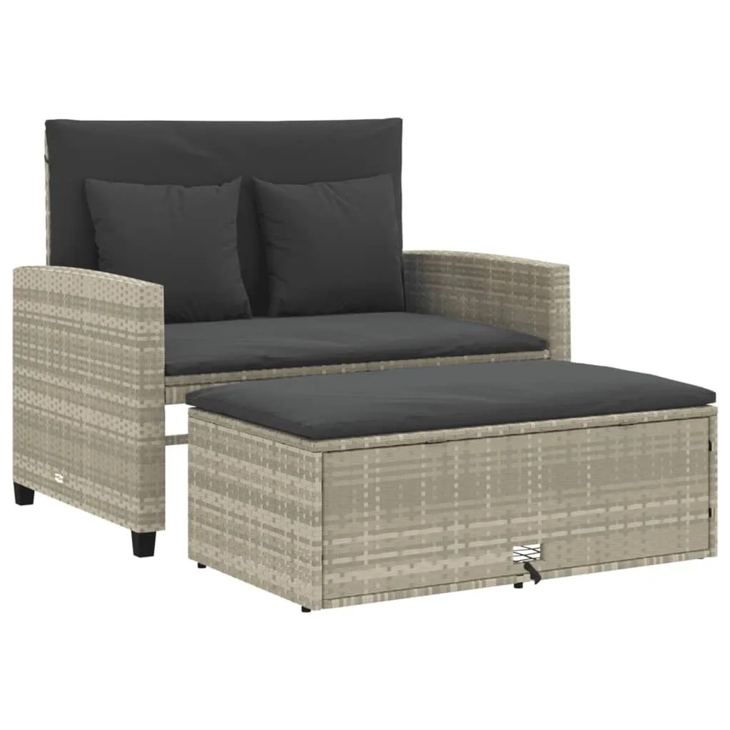 vidaXL Gartensofa mit Kissen 2-Sitzer Hellgrau Poly Rattan 365137