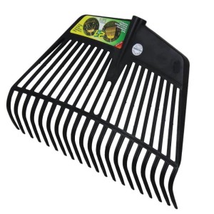 Schwarzer Galaflor Laubrechen aus Polyamid mit 20 Zinken für Laub und Gartenabfälle.