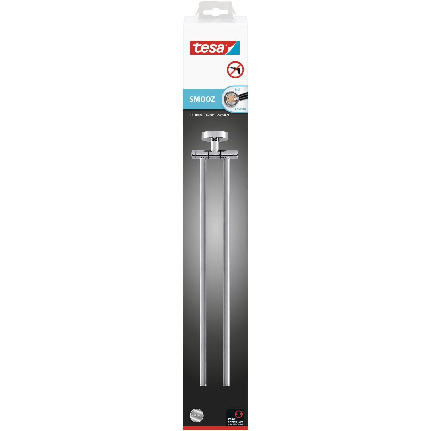 Tesa Smooz Handtuchhalter, zweiarmig, verchromt, zur Wandmontage ohne Bohren.
