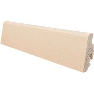 Sockelleiste Esche, weiß geölt, 58x19x2200 mm. Holzleiste für Bodenabschluss.