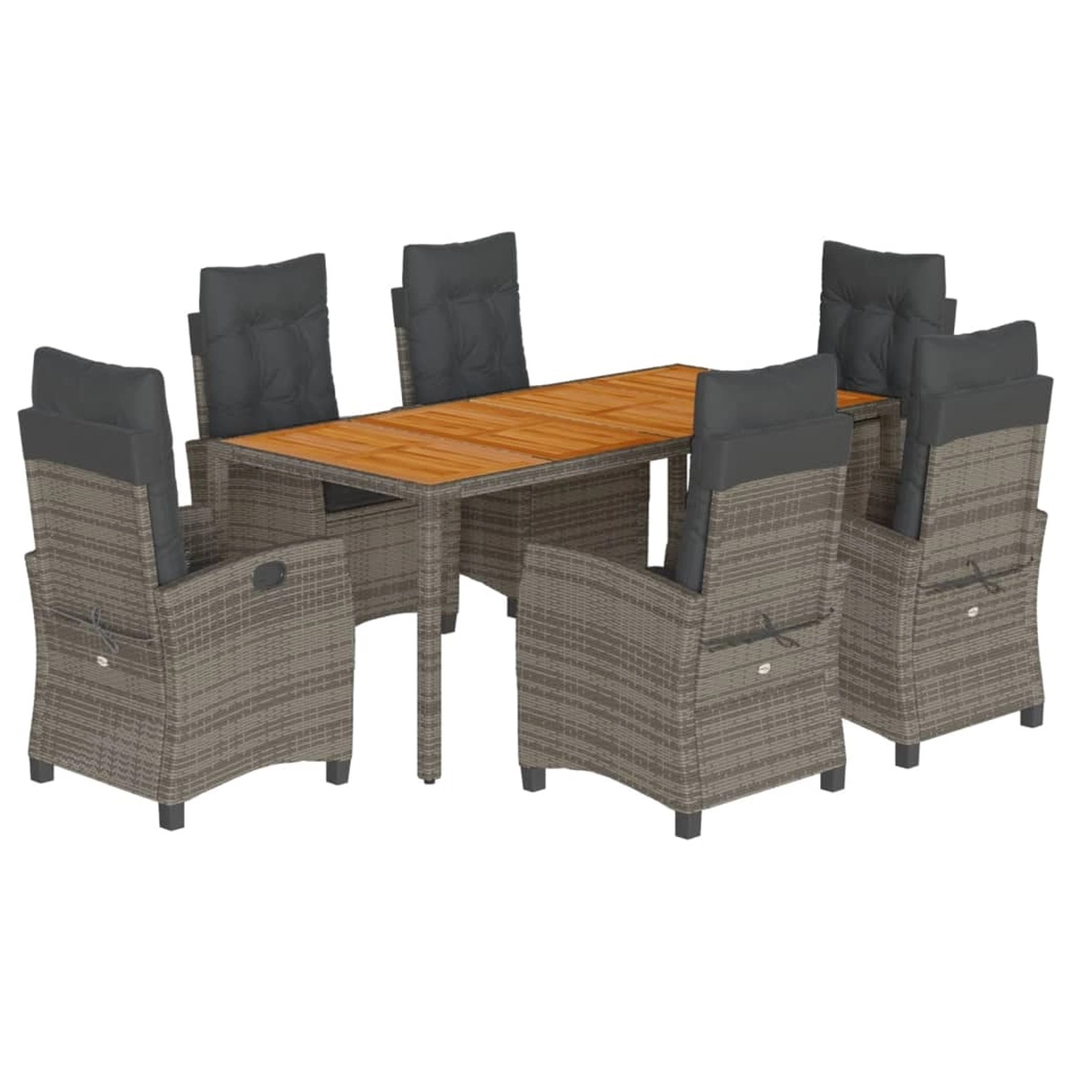 vidaXL 7-Tlg Garten-Essgruppe mit Kissen Grau Poly Rattan 3212677 günstig online kaufen